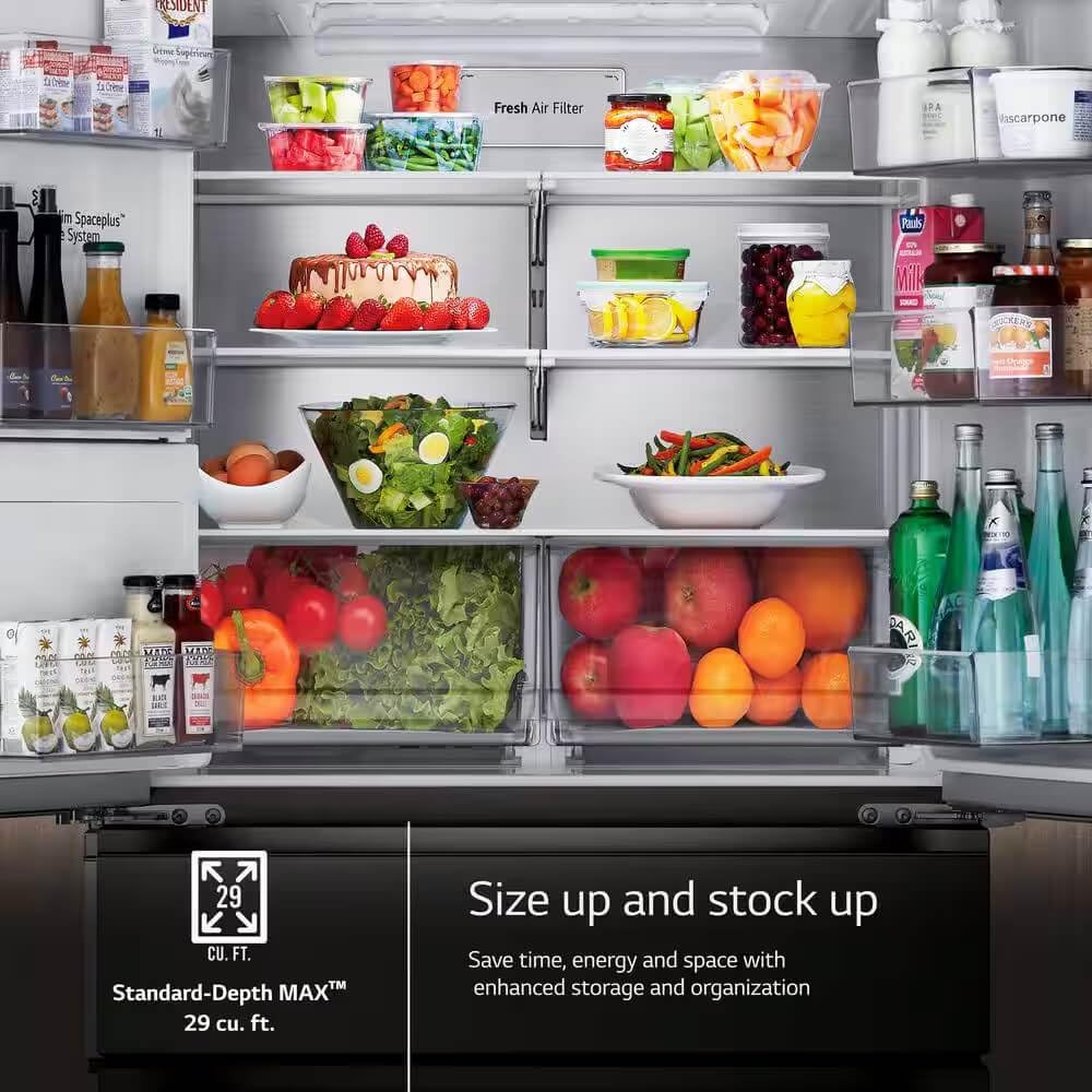 29 cu. ft. SMART Standard Depth MAX French Door Refrigerator with Full Convert Drawer in Black Stainless Steel on Fridge.com