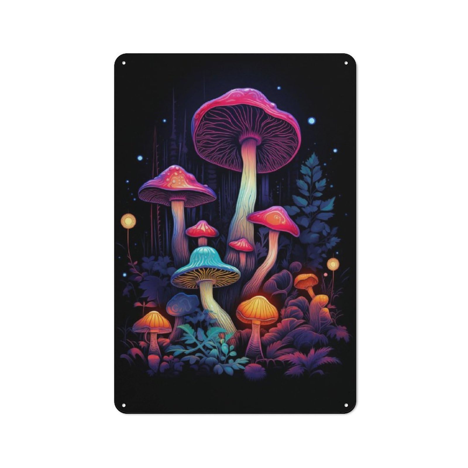 Junmoney Neon Mushroom Dream Tin Wall Plaque 30X20cm With For Dining Room Or Kitchen, A Metal Wall Feature For Kitchens And Dining Spaces