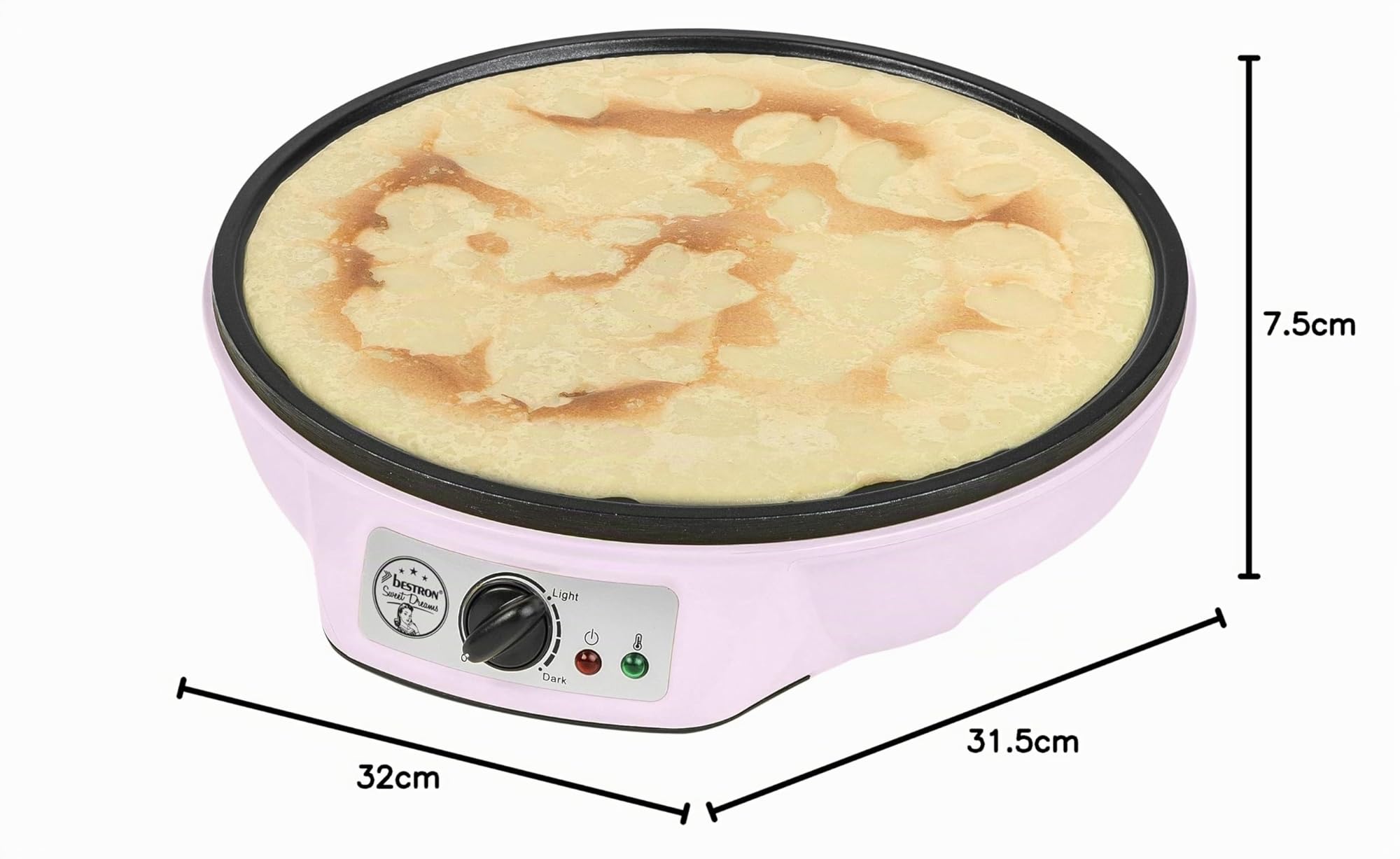 Bestron Crepera de diseño retro, Crepera electrica para crepes de Ø 30 cm, incl. esparcidor de masa y volteador de crepes, con revestimiento antiadherente, 1000 vatios, color: rosa