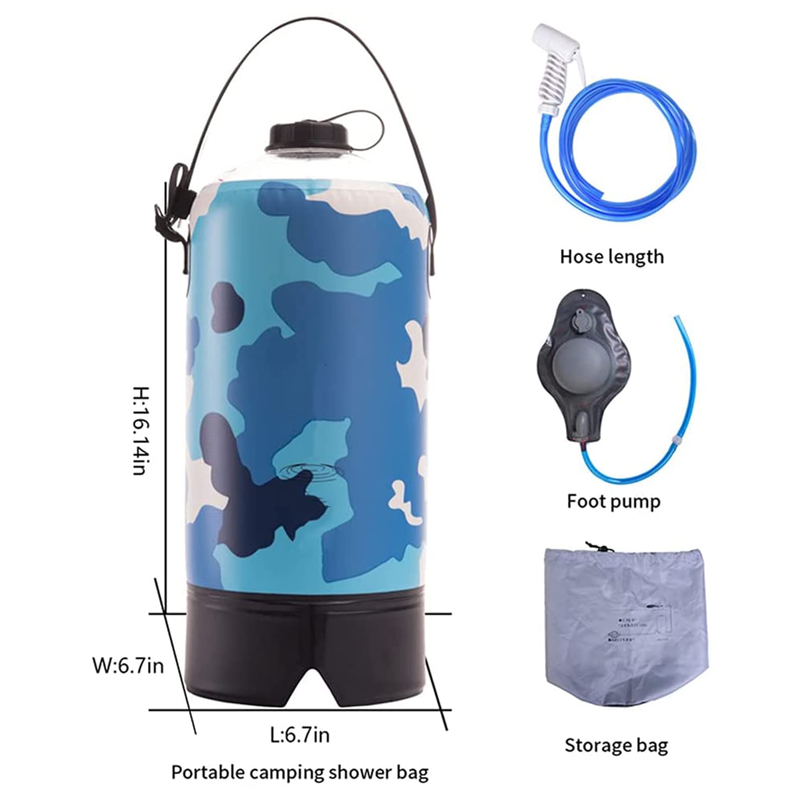 Torba pod prysznic 10L Camping Składany pojemnik na wodę, z pompką nożną i dyszą prysznicową typu Press do podróży Piesze wycieczki Wspinaczka Letnia kąpiel