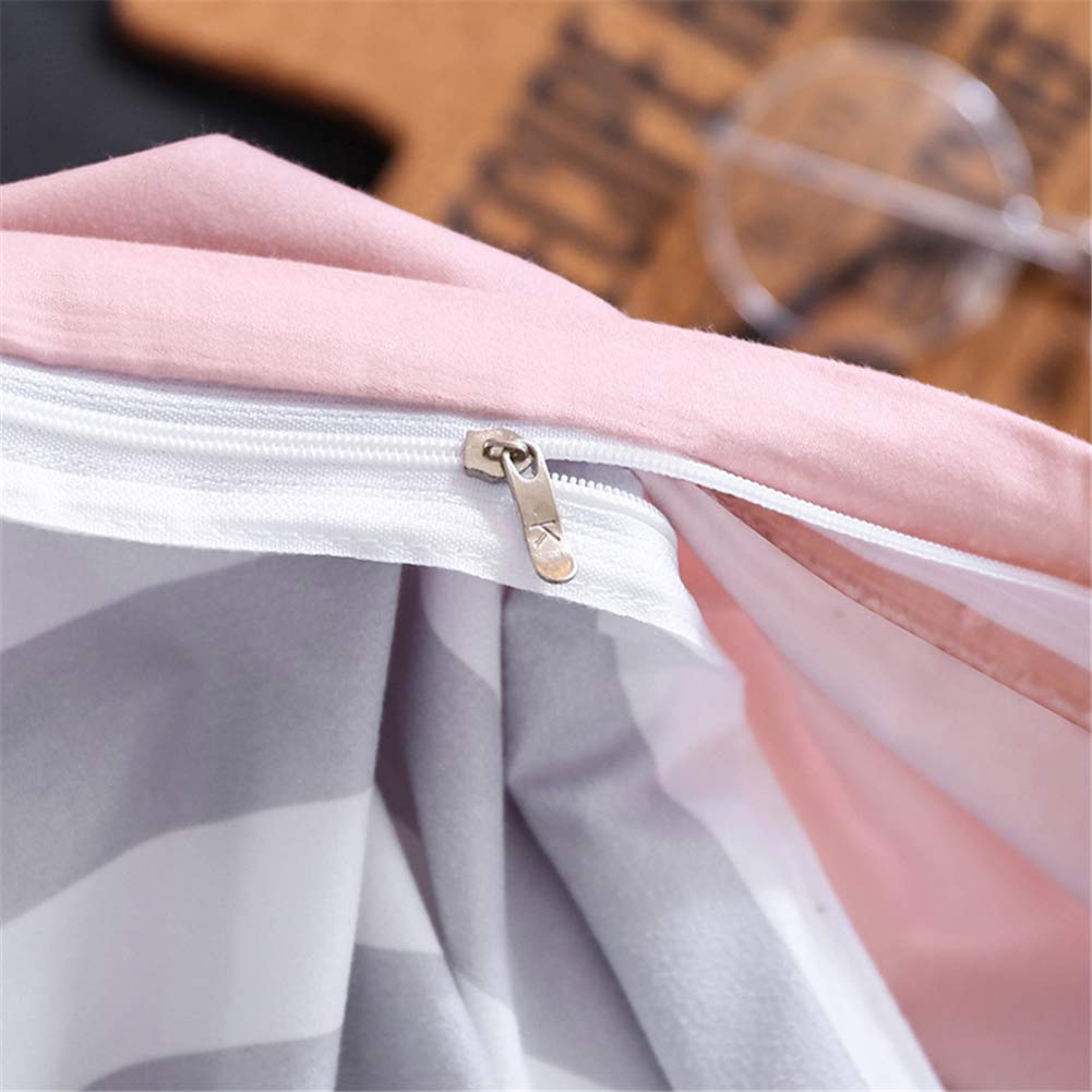 Xiongfeng Blush Pink Love Heart Print Duvet Cover Twin Black and Dusty Rose Bedding Set Reversible Blue White Striped Microfiber Comforter Cover for Kids Girls Teens Women