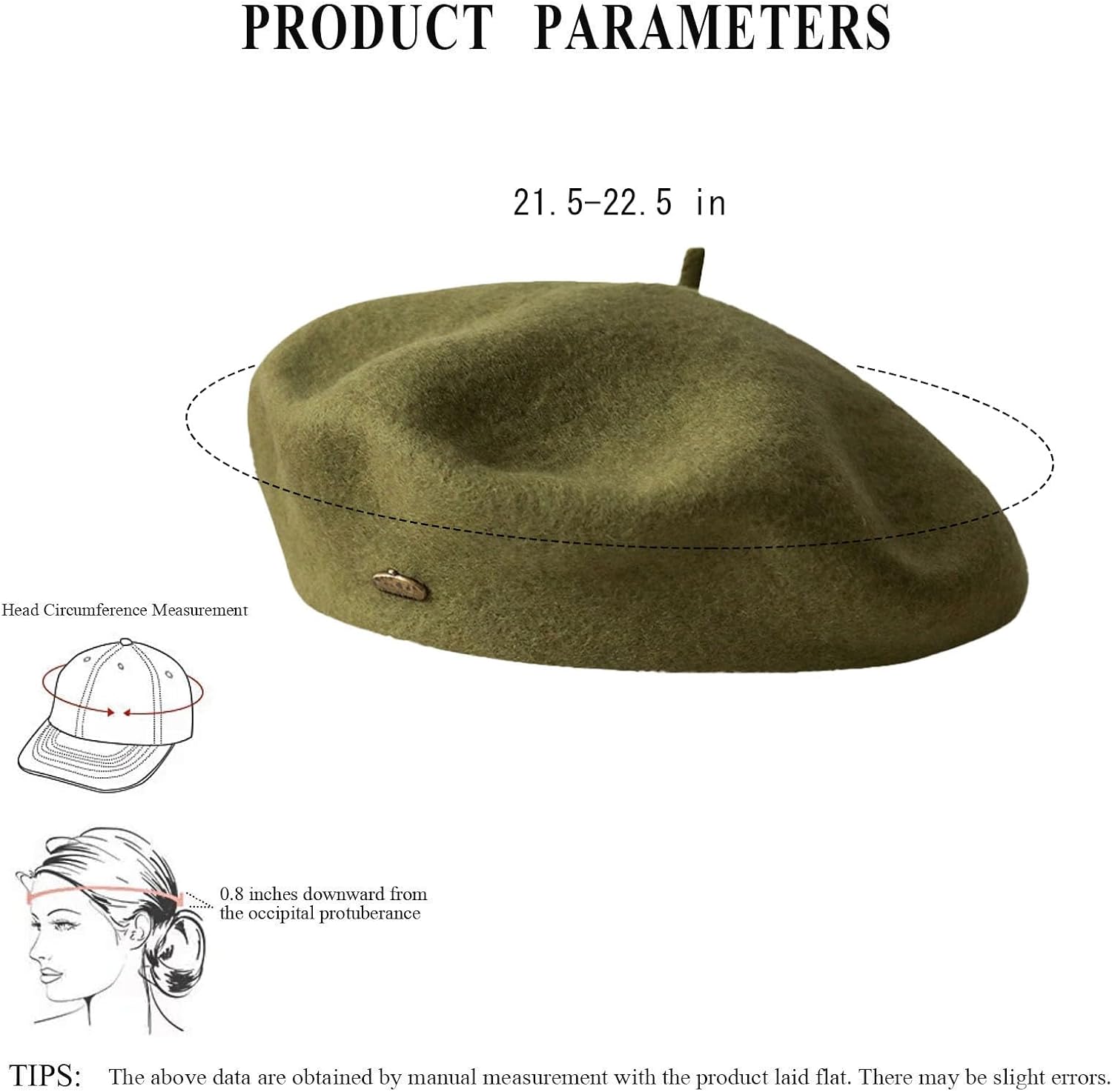 Classic French - Style Wool Beret with Metal Decoration - Solid Color Painters Hat - Ideal for Artists All Year Round