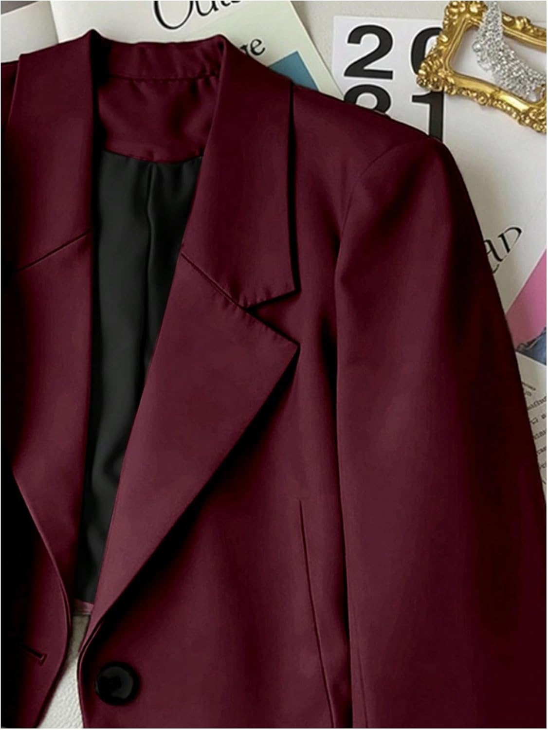 GORGLITTER Women's Cropped Blazer Business Casual Open Front Lapel Collar Button Suit Jacket