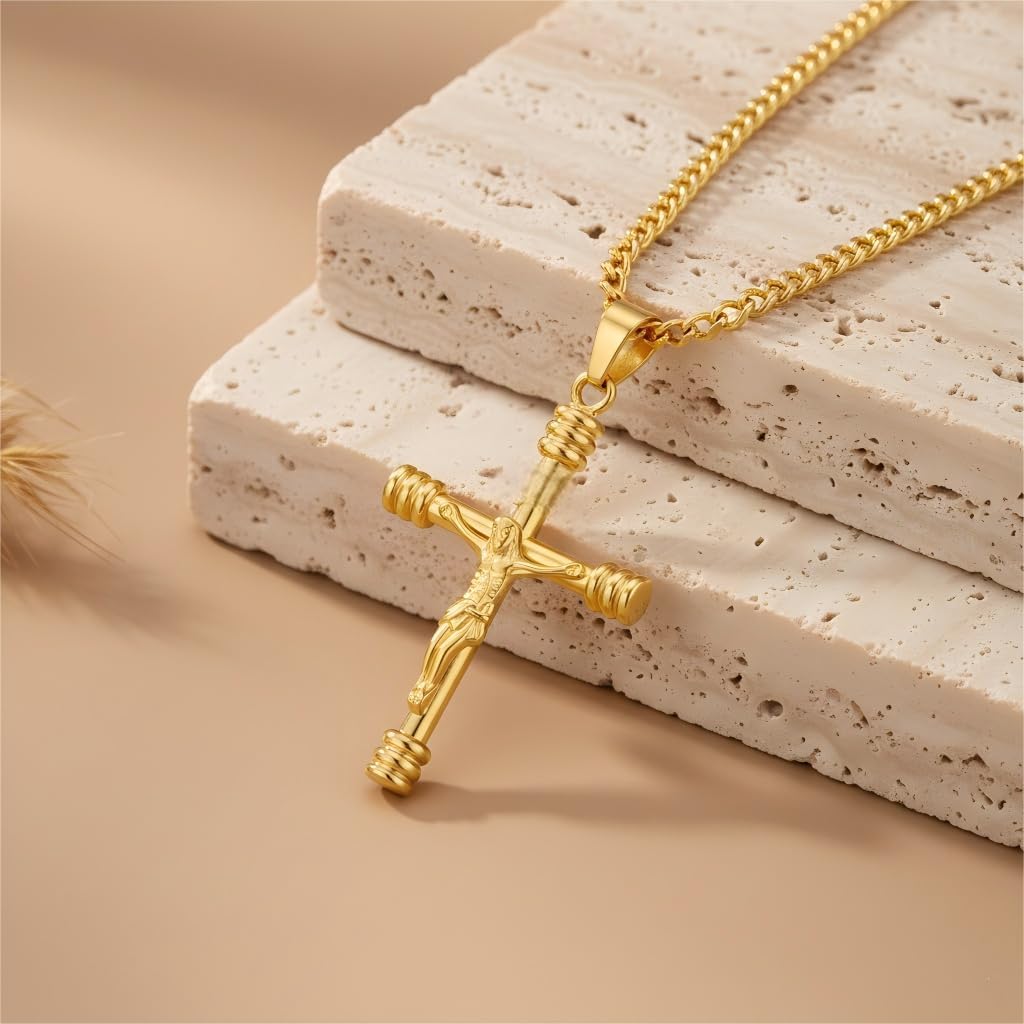 14K Gold Cross Necklace for Women Men 14K Gold Crucifix Pendant Chain Jesus Cross Necklace Religious Jewelry Christian Gift - Image 4