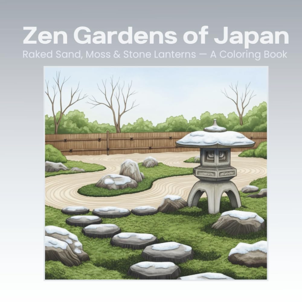 Zen Gardens of Japan: Raked Sand, Moss and Stone Lanterns — A Coloring Book