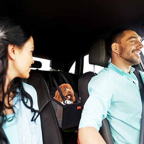 Miniatura 7 de SWIHELP Asiento de coche para perro, asiento portátil para mascotas con correa de seguridad con clip y tubo de soporte de PVC, anticolapso, perfecto