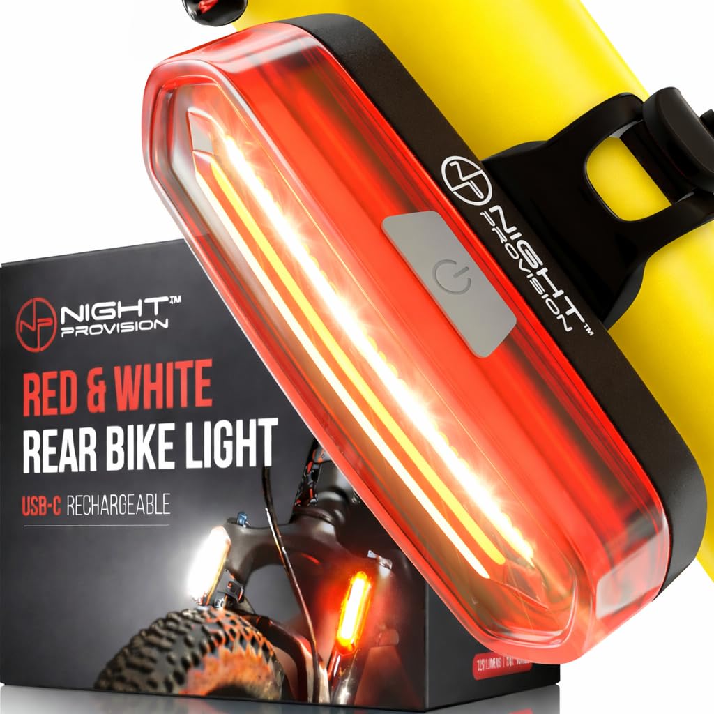 DUO-120 Rear Bike Light – USB-C Rechargeable Red & White LED – Flashing Strobe Tail Light for Bicycle Safety – Adjustable Angle for Seat Post, Fork,