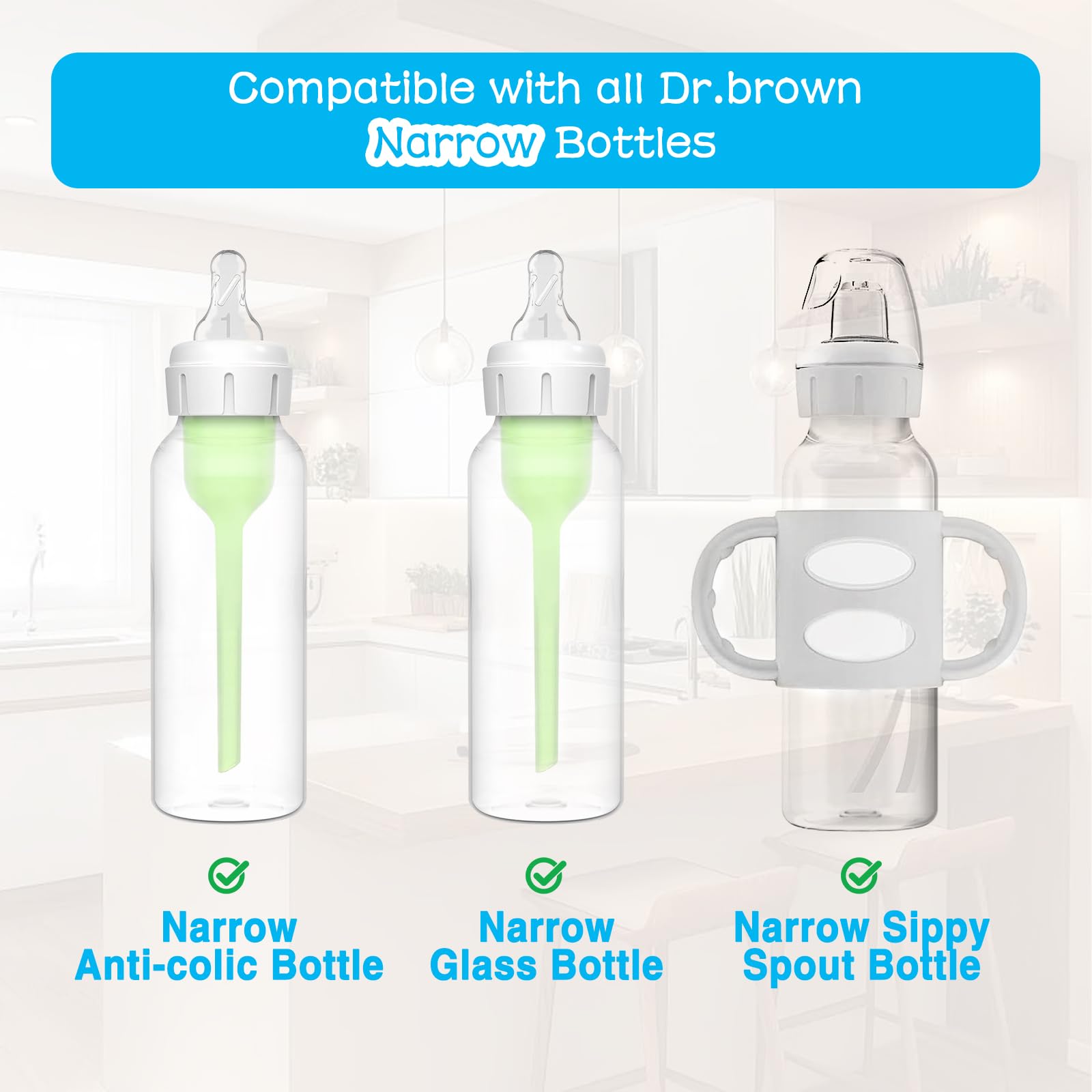 LSAUVWN 4Pcs Sippy Straw Nipples Compatible with Dr. Brown's Narrow Bottles & Narrow Sippy Spout Bottles, Transition Sippy Spouts Soft Silicone Replacement Spout Nipples, BPA-Free, 6m+, Variable Flow