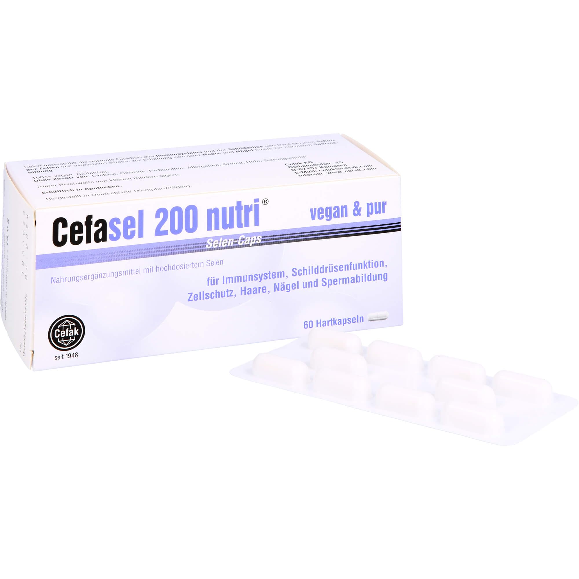 Cefasel 200 nutri Selen-Caps für Immunsystem, Schilddrüsenfunktion, Zellschutz, Haare, Nägel und Spermabildung, 60 St. Kapseln