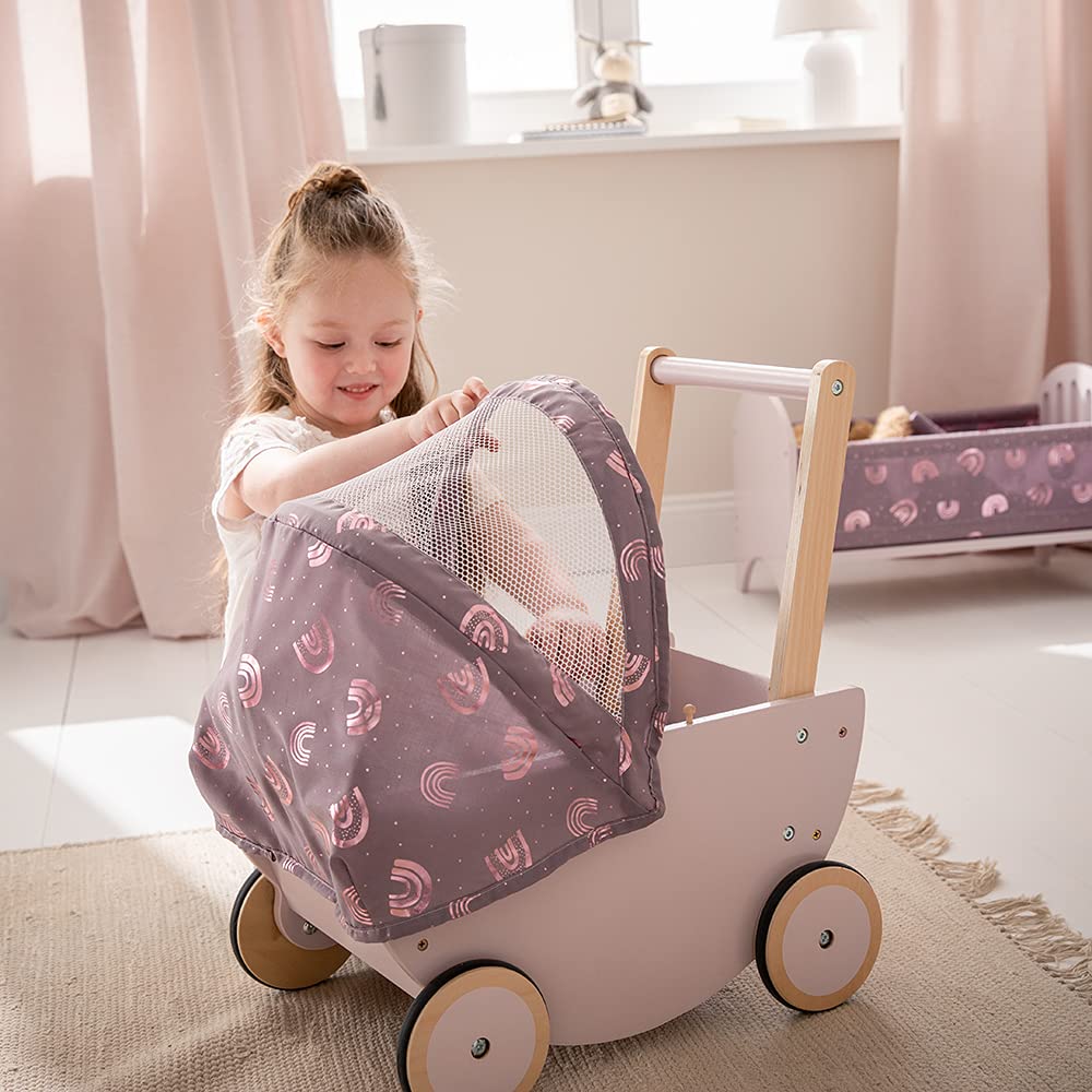 howa Puppenwagen Rainbow aus Holz mit faltbarem Verdeck 25502