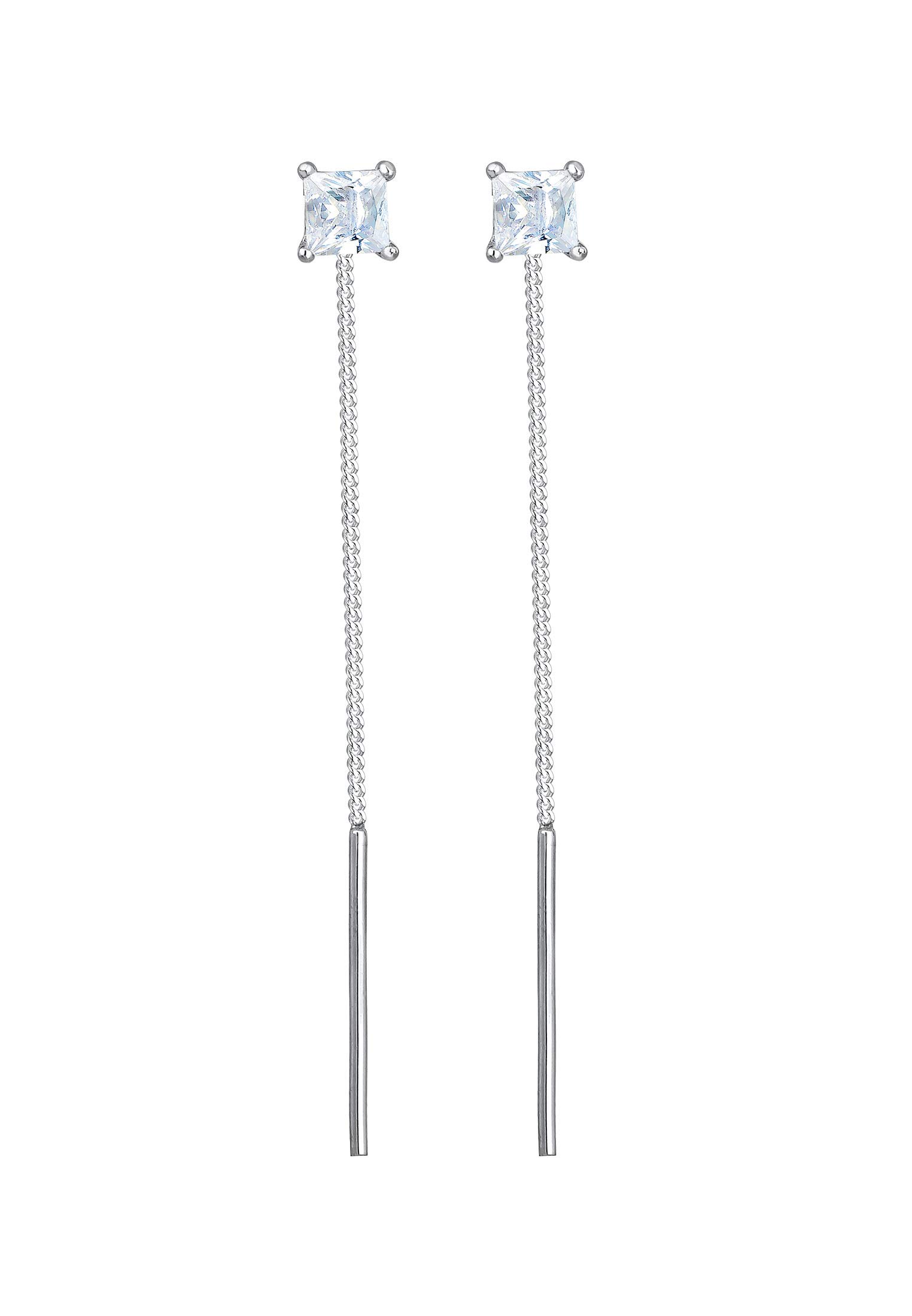 Elli Pendientes Mujeres Pendientes Colgando Barra Geo Minimalista Pull Through con Cristal de Zirconia en Plata de Ley 925