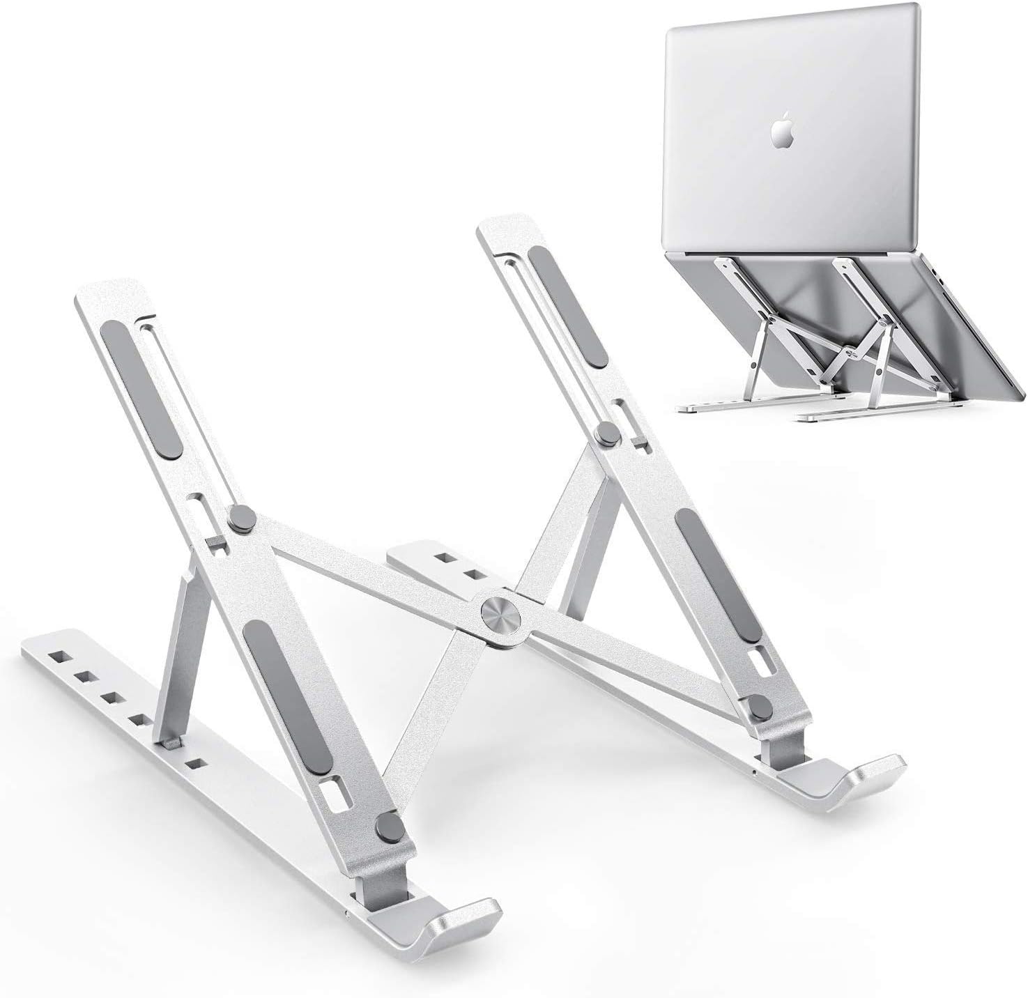 Hi-Lite Essentials Laptop Tabletop Stand/ Computer Tablet Stand 6 Angles Adjustable Aluminum Ergonomic Foldable Portable Desktop Holder Compatible with MacBook, HP, Dell, Lenovo & All Other Notebook (Silver)