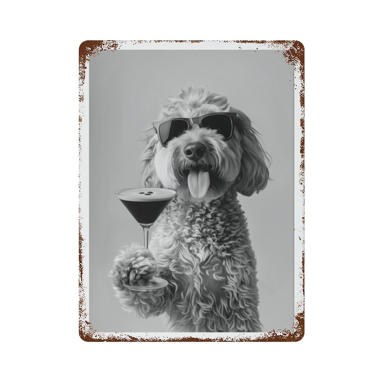 xiaoxiaoshen Goldendoodle & Espresso Mini Funny Cocktail Dog Doodle Bar C Wall Decor Art Metal Tin Poster Modern Home Decor Art Home Bar Shop Decorations Vintage Sign 40x30cm