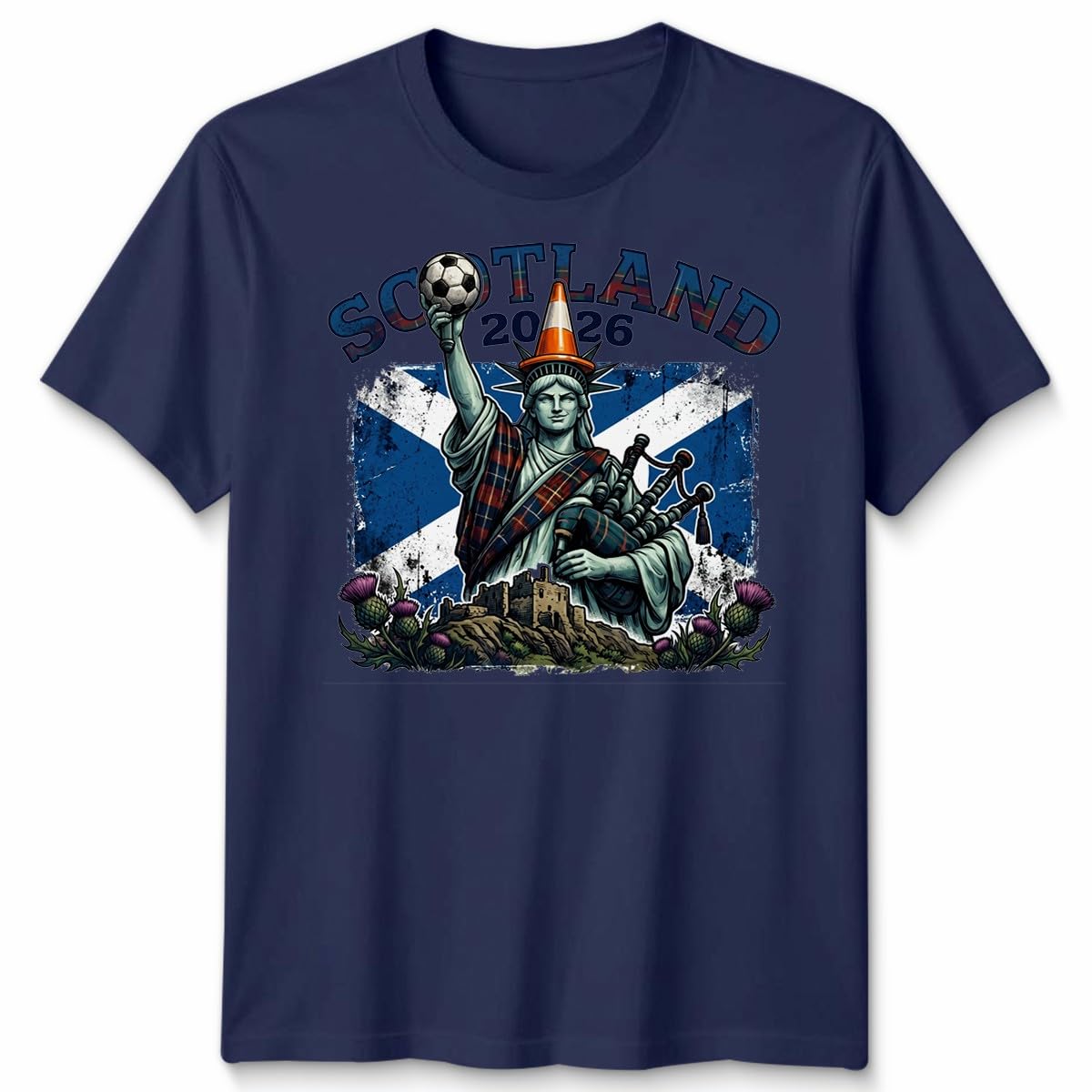 ATTAR APPAREL Scotland Game Day Unisex Football T Shirt Soccer Fan Gift 2026 Mens Womens Graphic Tee Unisex 2XL Navy