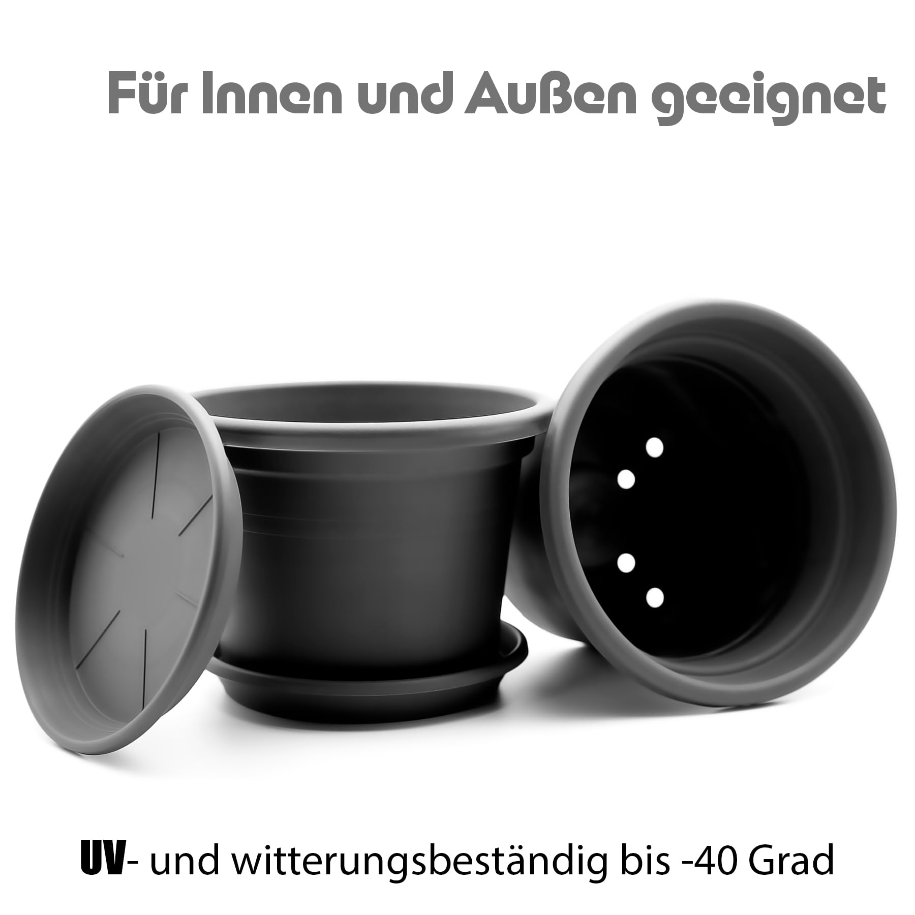 BigDean 8X Blumentopf mit Untersetzer rund ø 40 cm Anthrazit wetterfest
