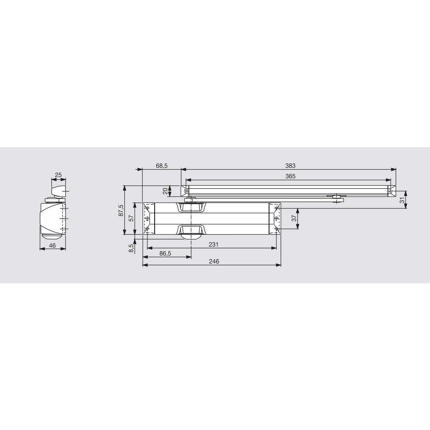 Ferme-porte TS90 bras coulisse coupe-feu DORMA - argent - force 3/4 variable - 10200401