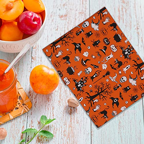 Urban Villa Halloween Print Set Of 12 Dinner Napkins (20X20 In) Cotton Orange/Black/White Color Premium Over Sized Cloth Napkins With Mitered Corners Ultra Soft Durable Hotel Quality #TOP13
