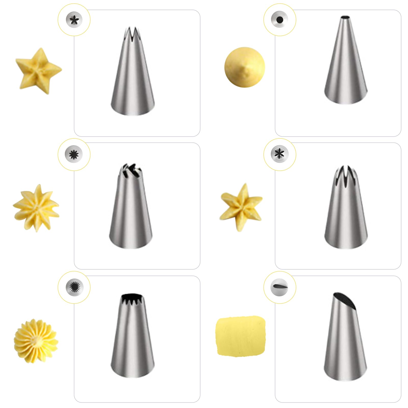 6 Edelstahl-Spritztüllen + 110 Einweg-Spritzbeutel – Backset Für Cupcakes, Kekse & Torten