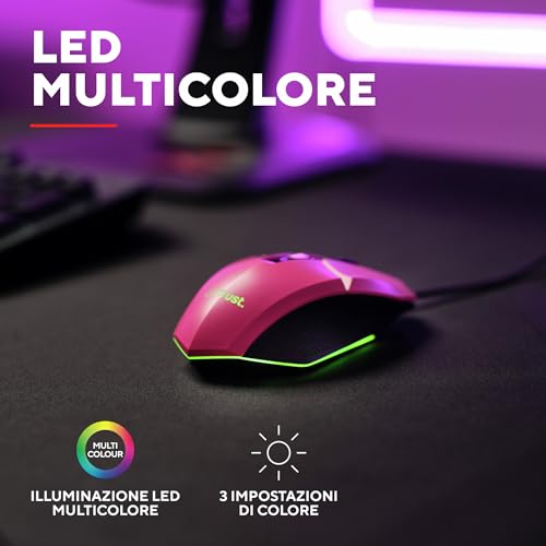 GXT 109P Felox Mouse Gaming con 6 Pulsanti Programmabili, Illuminazione LED Multicolore, Software Incluso, 200-6400 DPI, Mouse con Filo USB 150 cm per PC, Portatile, Computer - Rosa - Mouse gaming - Immagine 4