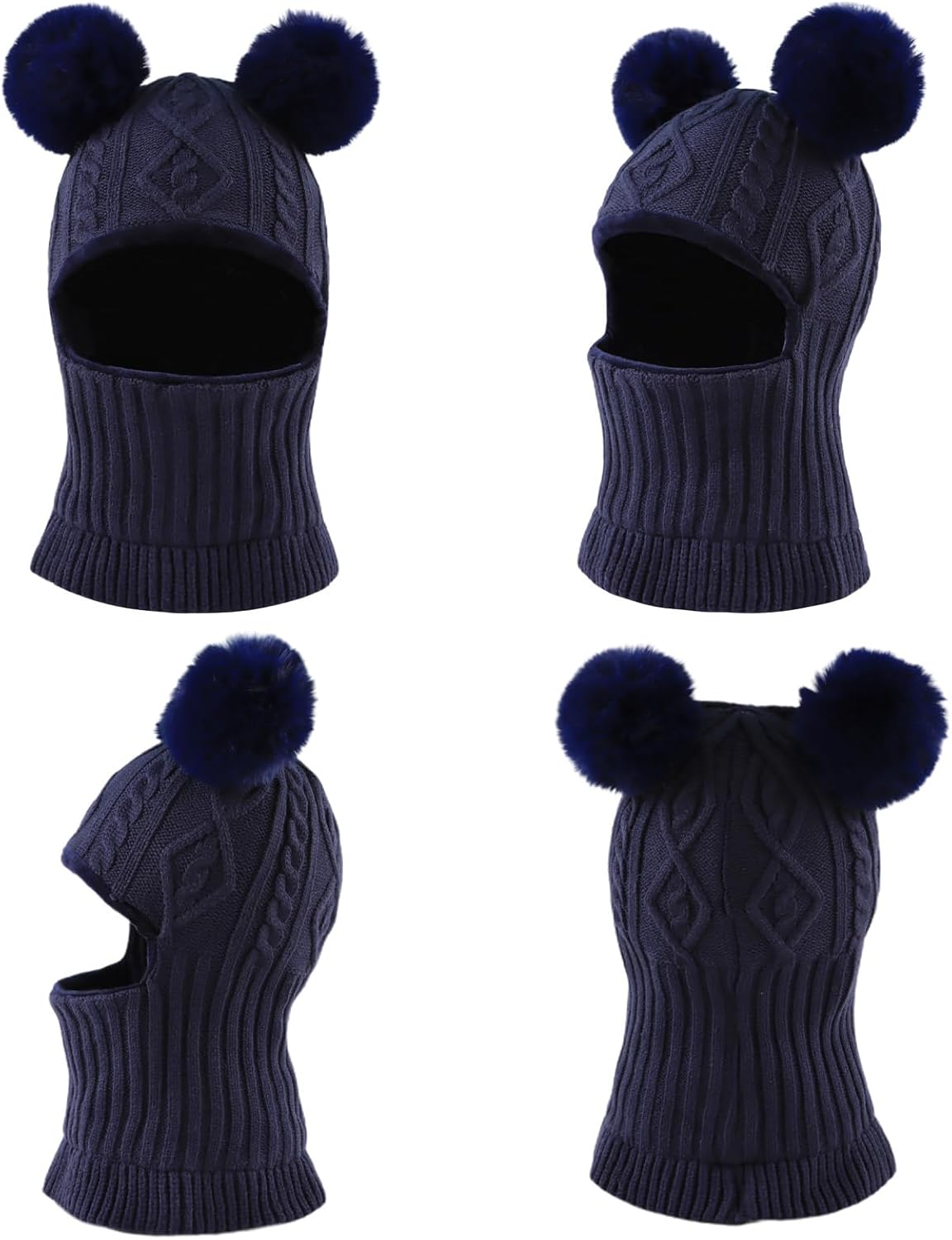 Winter Baby Knitted Hat Scarf Kids Boys Girls Hood Hats Toddler Earflap Beanie with Pompom - Image 2