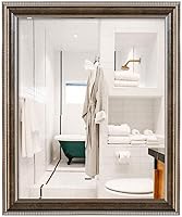 Vista 1 de Espejo retro, montado en la pared, con marco de plata (15.0 x 23.6 in), espejo rectangular para baño, para colgar en vertical u horizontal