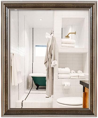 Espejo retro, montado en la pared, con marco de plata (15.0 x 23.6in), espejo rectangular para baño, para colgar en vertical u horizontal para