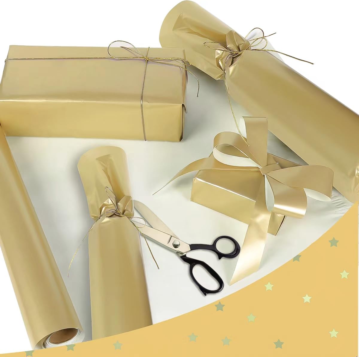 Papel Regalo Premium Papel Regalo Dorado Premium - 3 Rollos 43x300cm - Para Bodas, Cumpleaños Y Fiestas Papel Reciclable Fiestas