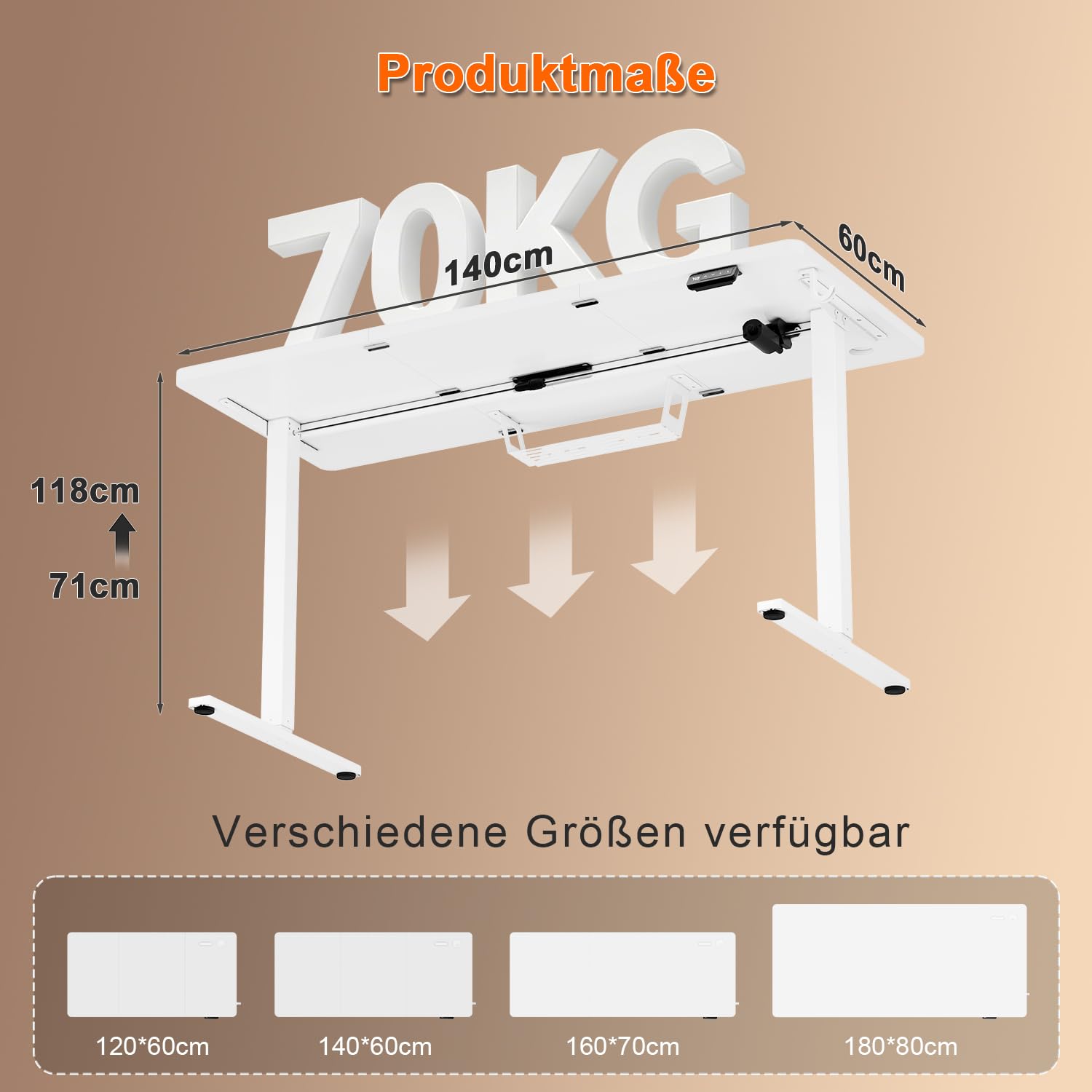 JUMMICO Elektrisch Höhenverstellbarer Schreibtisch 140 x 60 cm, Schreibtisch Höhenverstellbar mit 2 Memory-Funktion, Steh-Sitz Bürotisch, Computertisch mit Kabelmanagement Box, Wolkenweiß