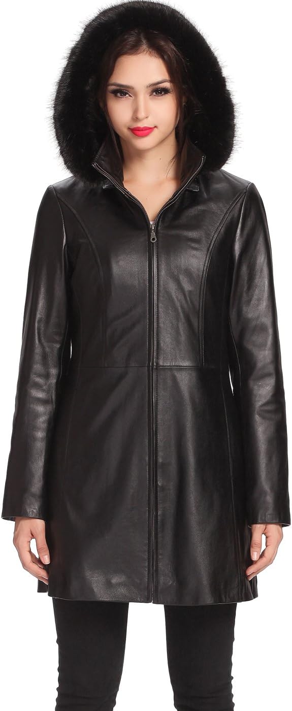 BGSD Women Irene Hooded Lambskin Leather Parka Coat (Also available in Plus Size & Petite) - Image 2