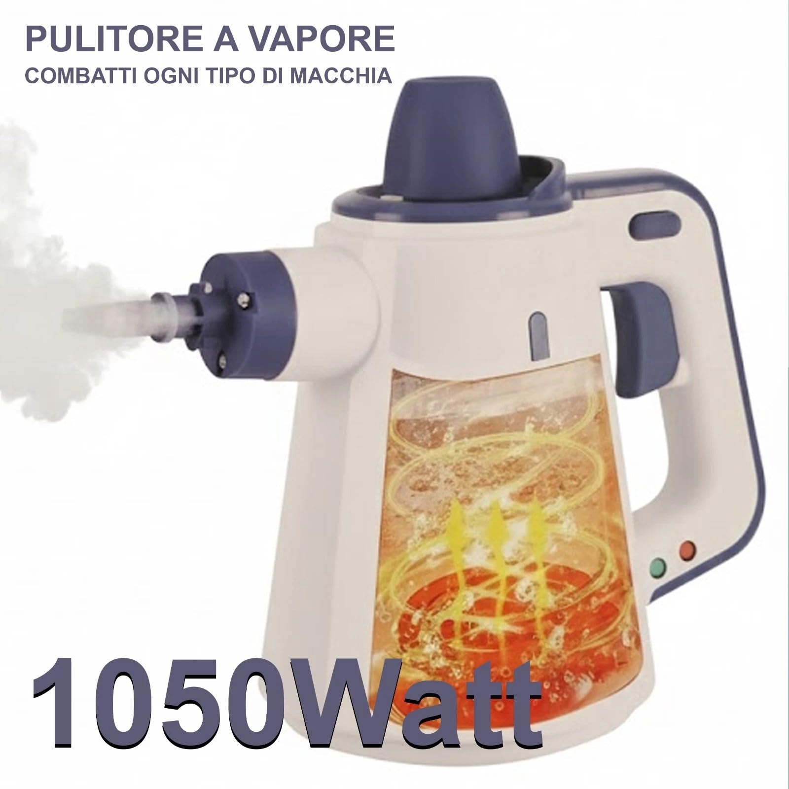 Pulitore a Vapore Portatile Multiuso 5 Accessori Igienizzante 110° Sterilizzatore di Virus e Batteri Panno per Rimuovere Macchie Pavimento Divano Moquette Tende Sedile Auto Cucina (A - 350 ml)