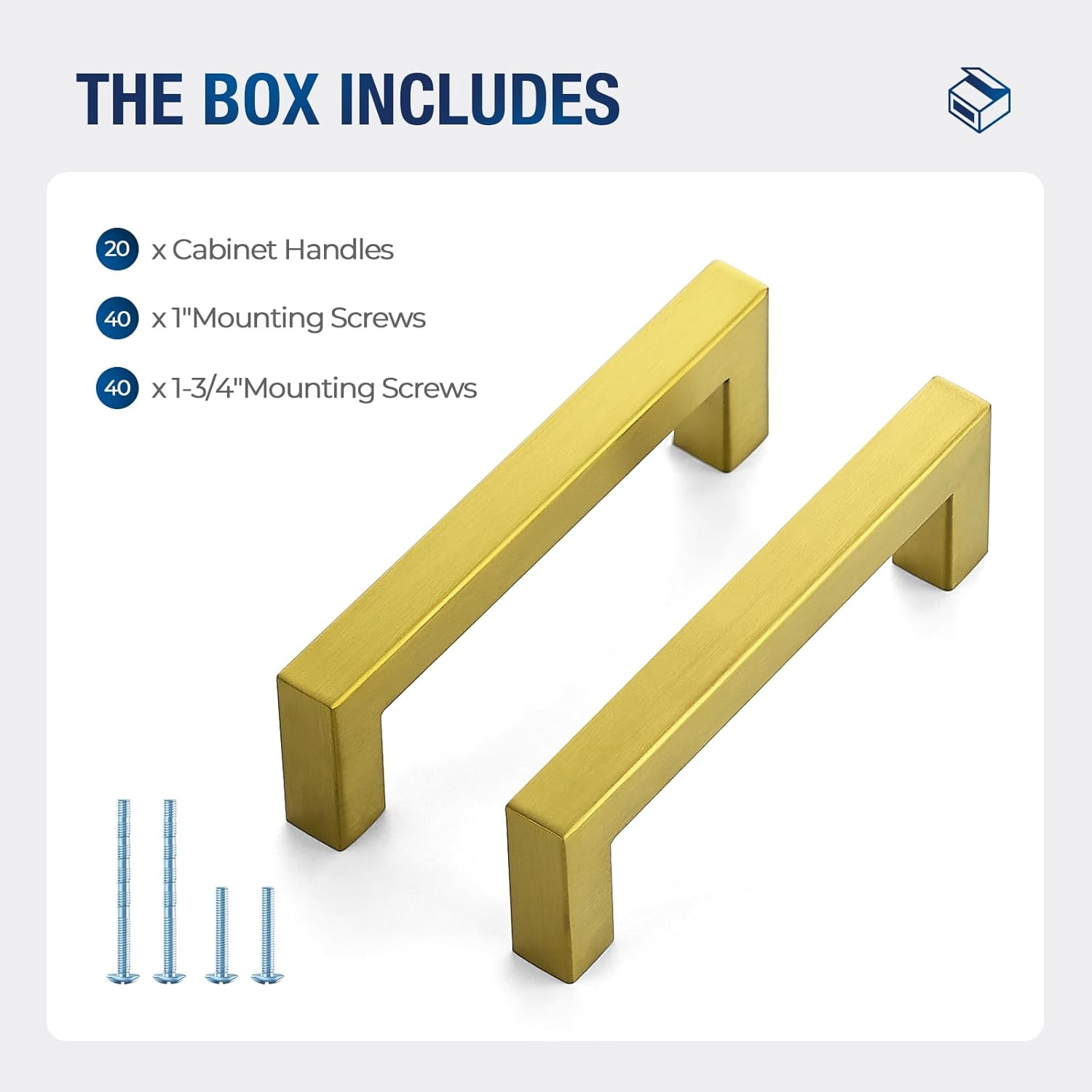 JOY DECOR 20 Pack Cabinet Handles, Gold Cabinet Pulls, 4 Inch Kitchen Handles Square Drawer Pulls Stainless Steel Drawer Hardware Handles, 102mm Hole Centers