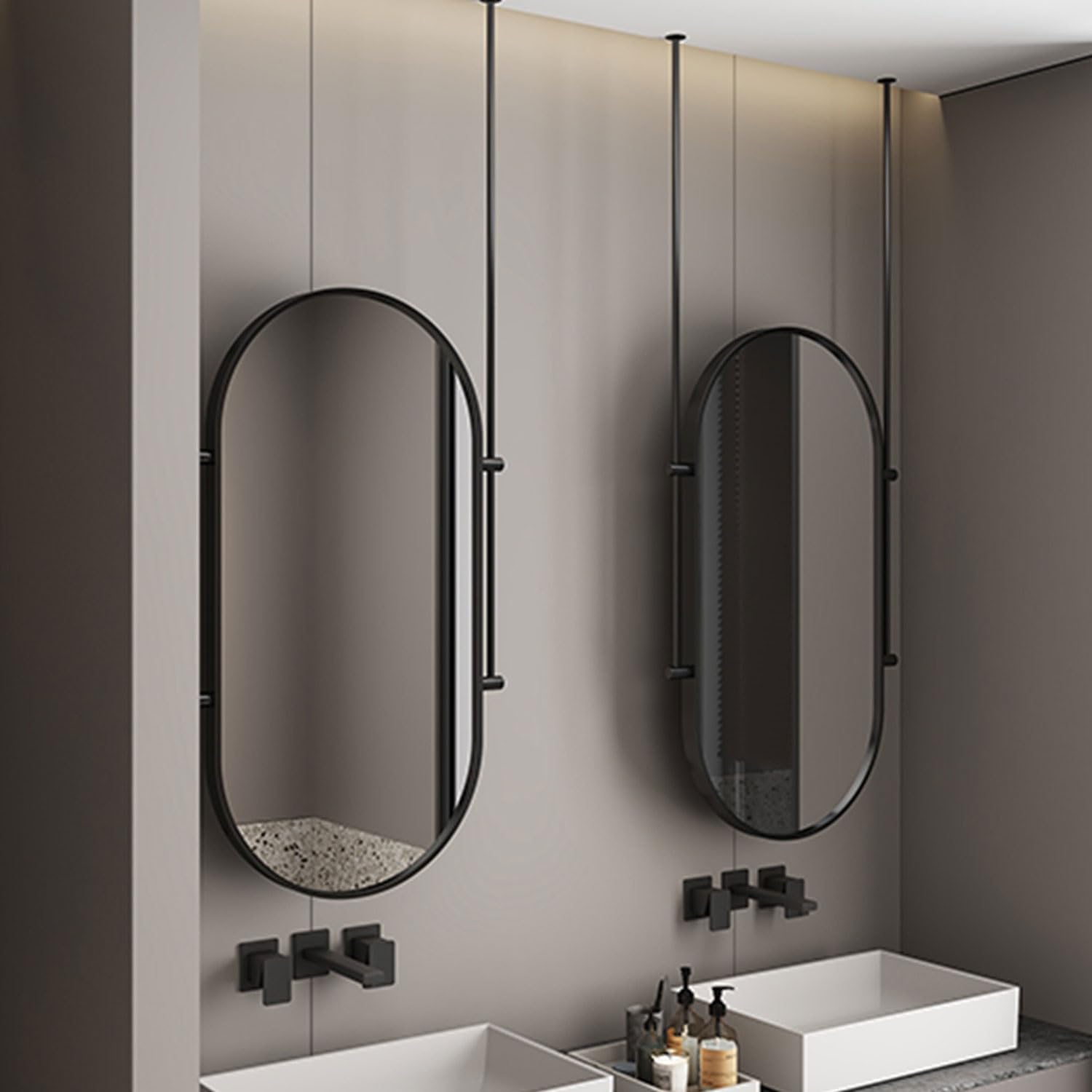 Owalne lustro do makijażu montowane na suficie podświetlane wiszące lustro łazienkowe metalowe lusterko do golenia do domu i hotelu 50 x 80 cm (20 x 32 cale) idealne do sypialni i pielęgnacji