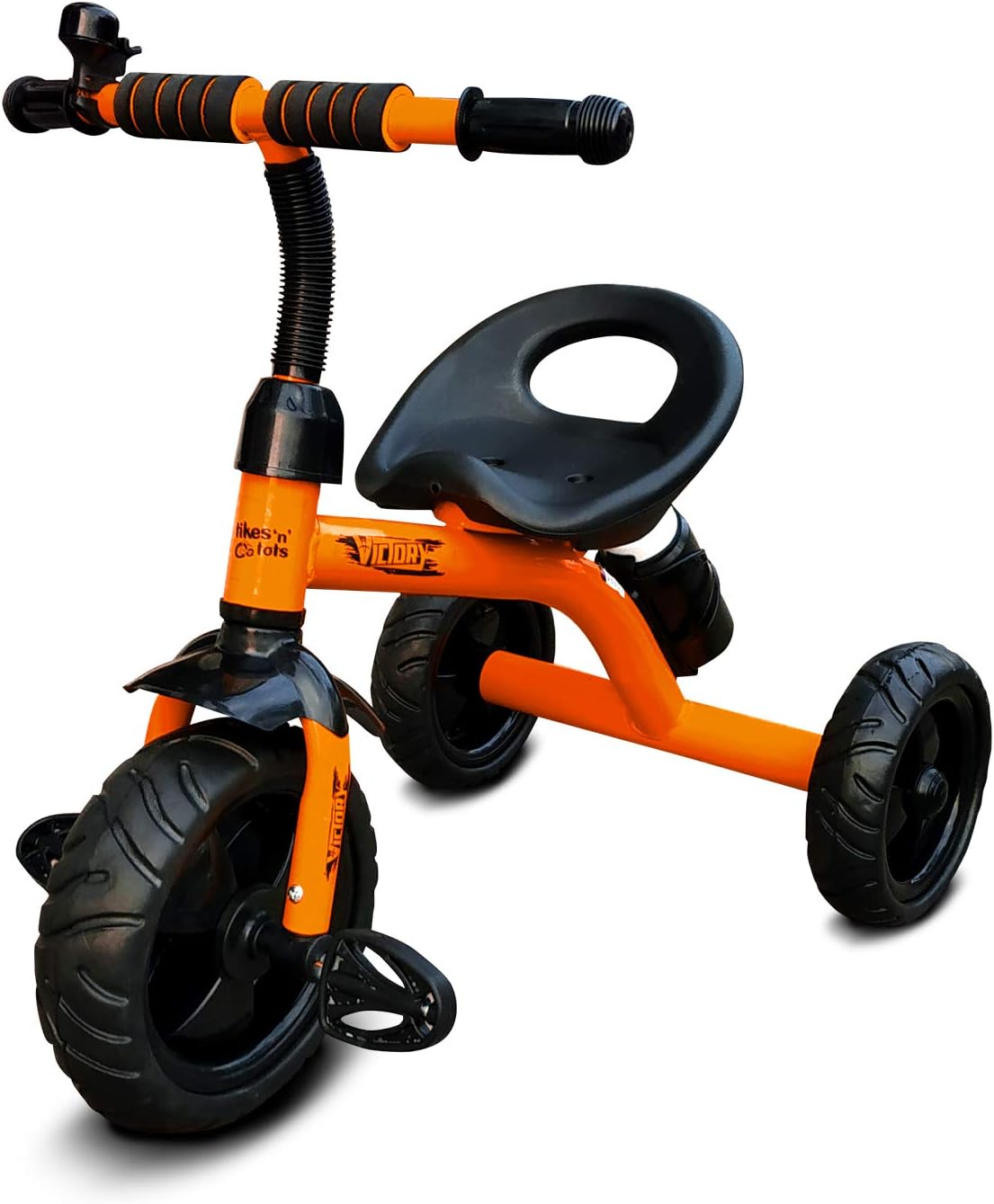 Tikes N Tots Baby/Kids Victory Tricycle for 2+ Years | Matte Color Frame and Black Color Alloy Eva Rubber Wheels with Bell and Sipper Bottle. (Orange)