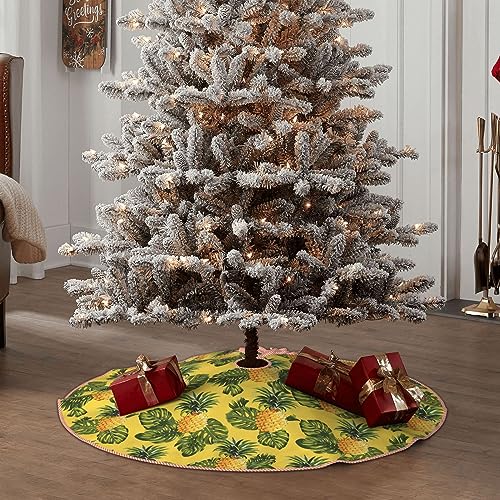 Jupe de sapin de Noël imprimée ananas jaune tapis de sapin intérieur extérieur - 7