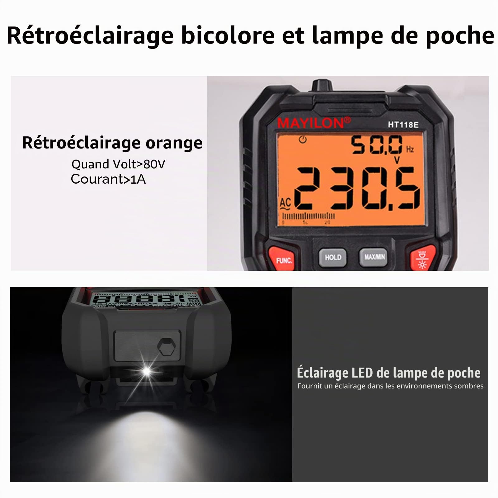 HT118E 20000 Compte Multimètre Numérique, Compteur Courant True RMS avec NCV et Détection de Fil en Direct, Mesure Tension AC/DC Courant, Capacité, Résistance, Diodes, Fréquence, Continuité
