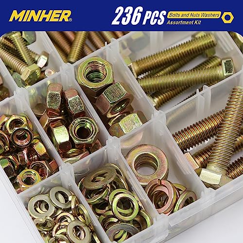 MINHER 236PCS M6 M8 M10 Heavy Duty bolts and nuts Assortment Kit Grade 8.8 Alloy Steel Hex Screws Nuts & Washers kit - Image 3
