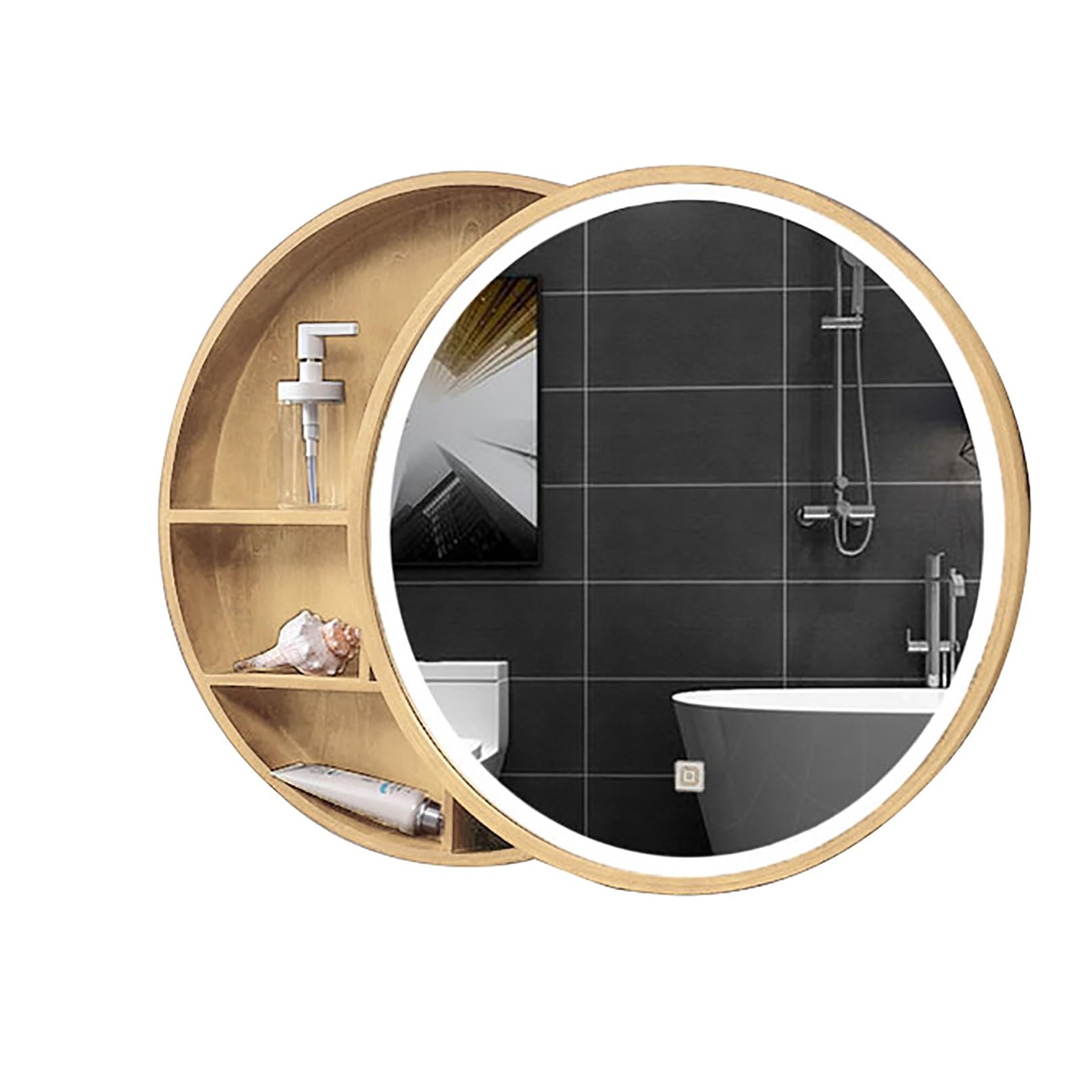 Armoire de salle de bain avec miroir de courtoisie et rangement lumineux circulaire suspendu