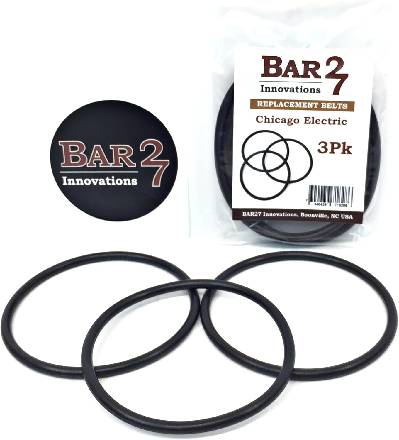 Bar27 Brand 3 Pack Replacement Drive Belts for Chicago Electric Central Machinery ABN Viyuki Rock Tumblers