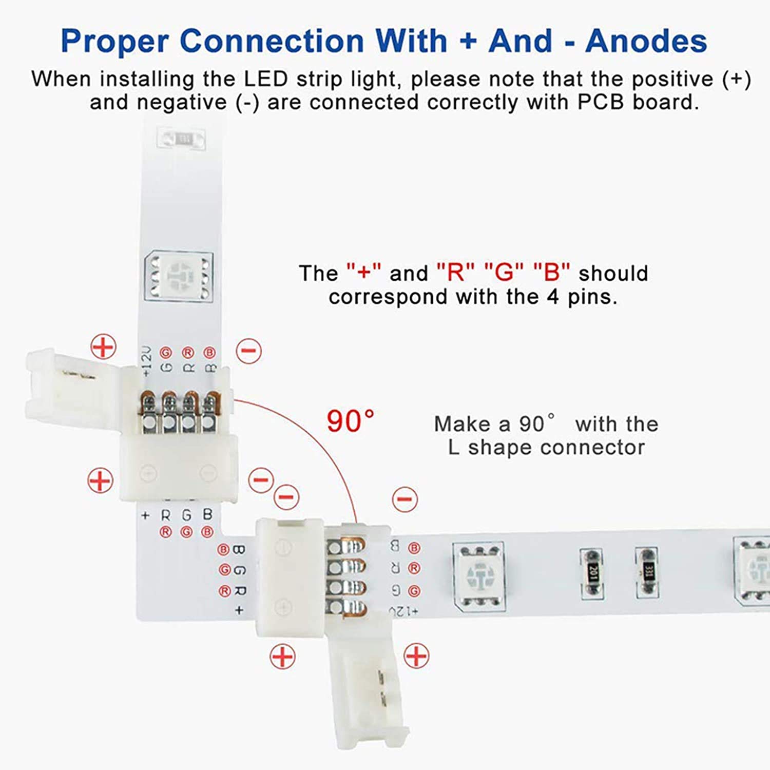VIPMOON 4 Pin LED Connector, 10 Pack RGB PBC LED Light Strip Connector