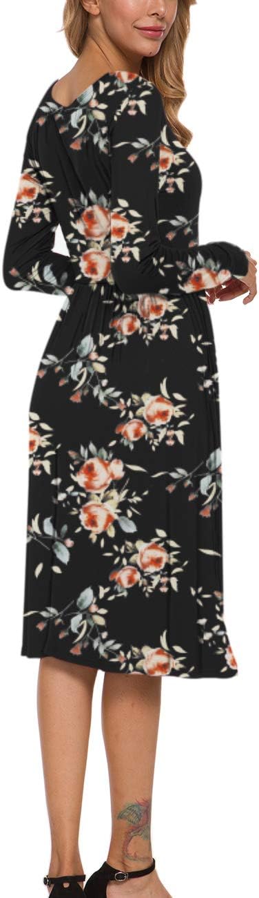 MISFAY Women's Long Sleeve Midi Dress Loose Casual Empire Waist Dresses with Pockets(Rose Black,2XL) - Image 5