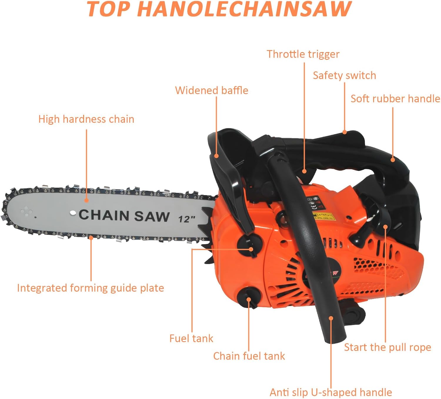 Labeled parts of the Ebikestar 26cc Gas Chainsaw