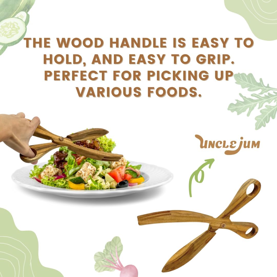 Wooden Salad Scissor, Handmade Kitchen Utensils, 9.5 inches, Serving Tongs