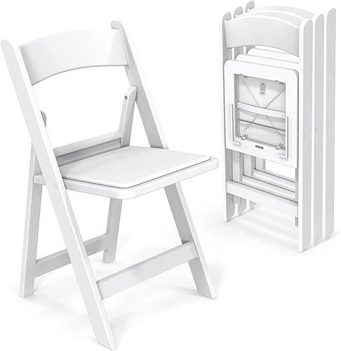VINGLI Silla plegable de plástico de resina blanca con asiento acolchado que pesa hasta 650 libras para uso en interiores en interiores 4 unidades