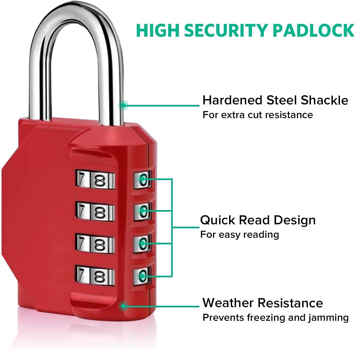 Combination Padlock Locker Lock, 4 Digit Combo Lock for Locker, Gym, School, Luggage, Gate, Suitcase, Bike, Shed, Storage - 2 Pack Red