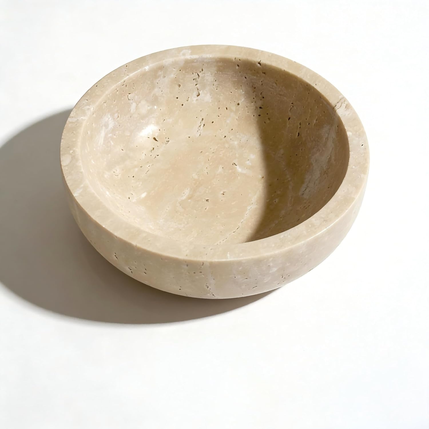 Small Travertine Decorative Marble Bowl, 5.9 inches,Natural Stone Round Bowl for Home Decor, Fruit, Nuts, Jewelry tray,Coffee Tables Centerpiece, Soap Serving (beige-5.9inches)
