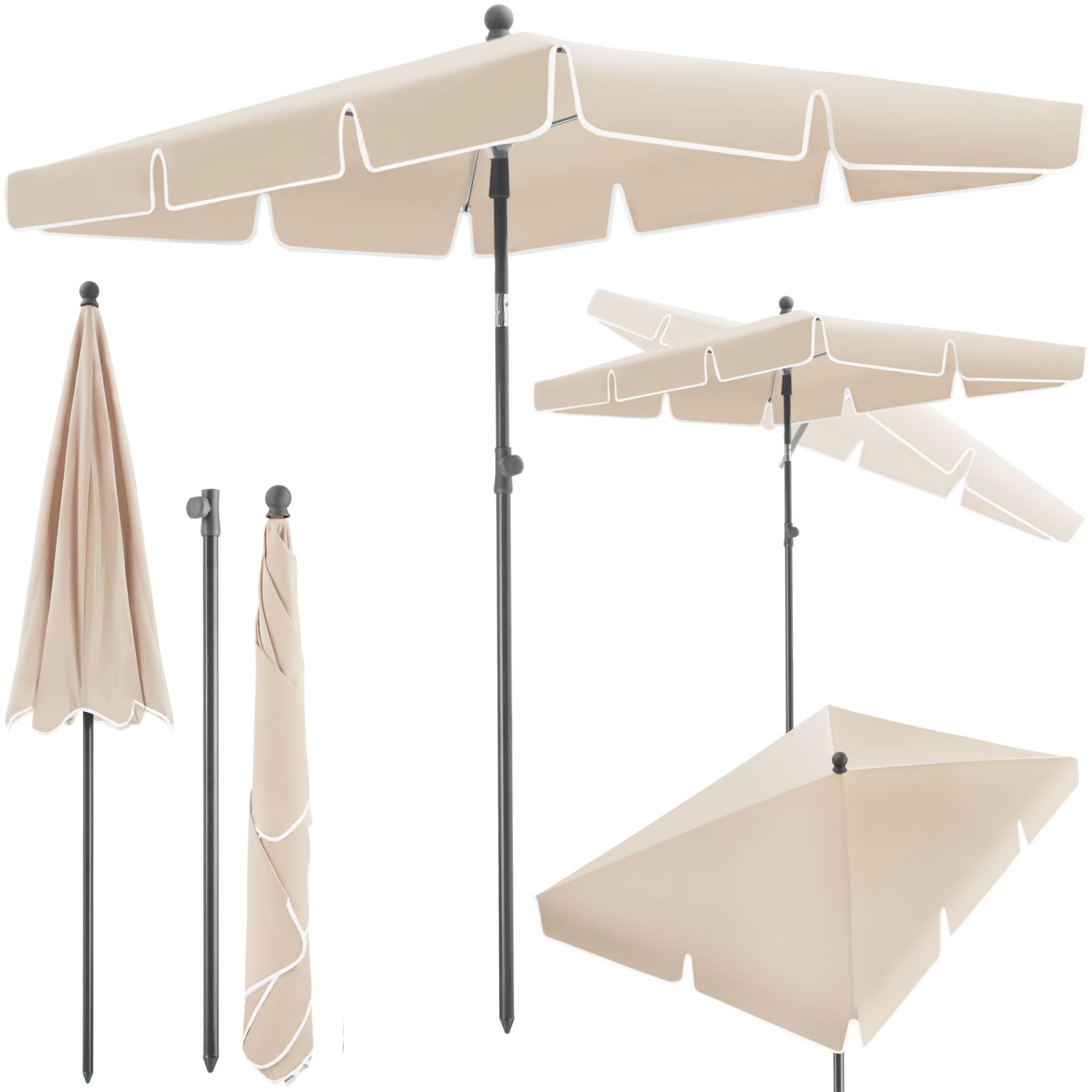 TecTake® - Sombrilla Playa Plegable, Parasol jardin Grande, Plegable, Ajustable, Protección UV 50+, Ideal para Terrazas y Balcones, Incluye Bolsa, Sombrilla Terraza Exterior - Beige