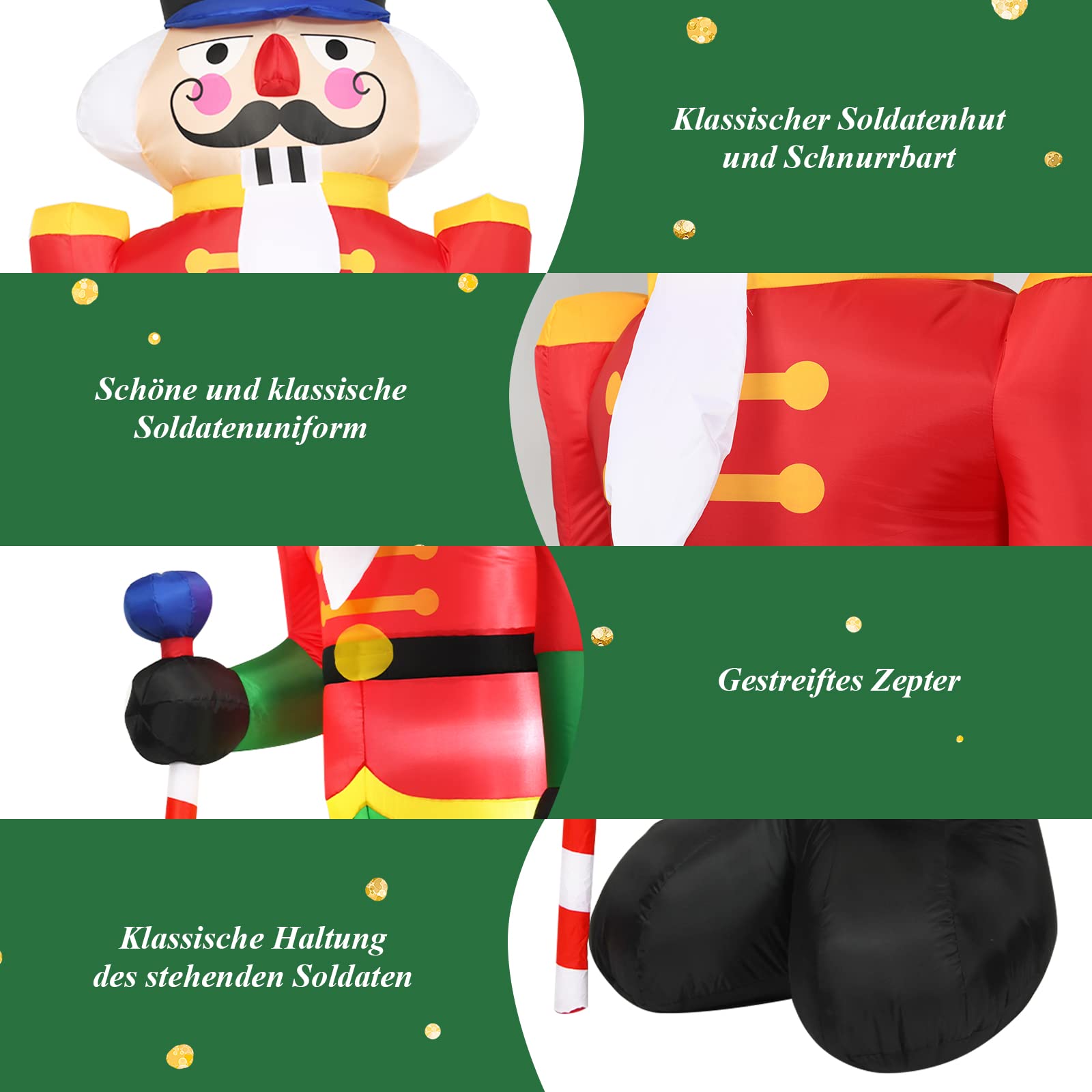 GOPLUS 240 cm Nussknacker Soldat, Aufblasbare Weihnachtsfigur, Weihnachtsdeko mit LED-Beleuchtung, mit Eingebautem Gebläse, mit Befestigungsmaterial, für Innen- & Außenbereich