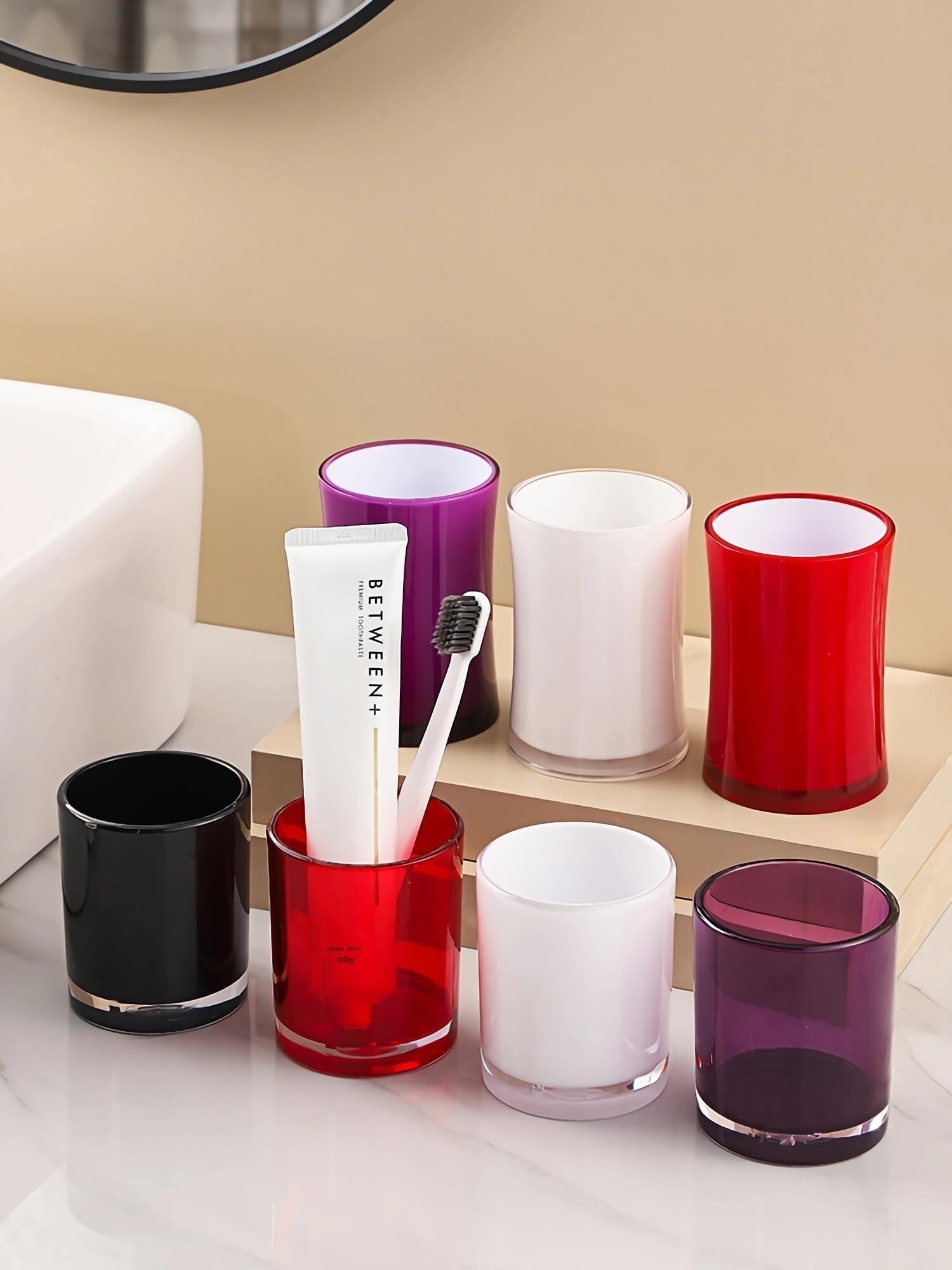 Set di accessori per il bagno Acrilico con dispenser di sapone, porta spazzolino, bicchiere, decorazione costiera (viola) Arredamento per gli affittuari(Red-5)
