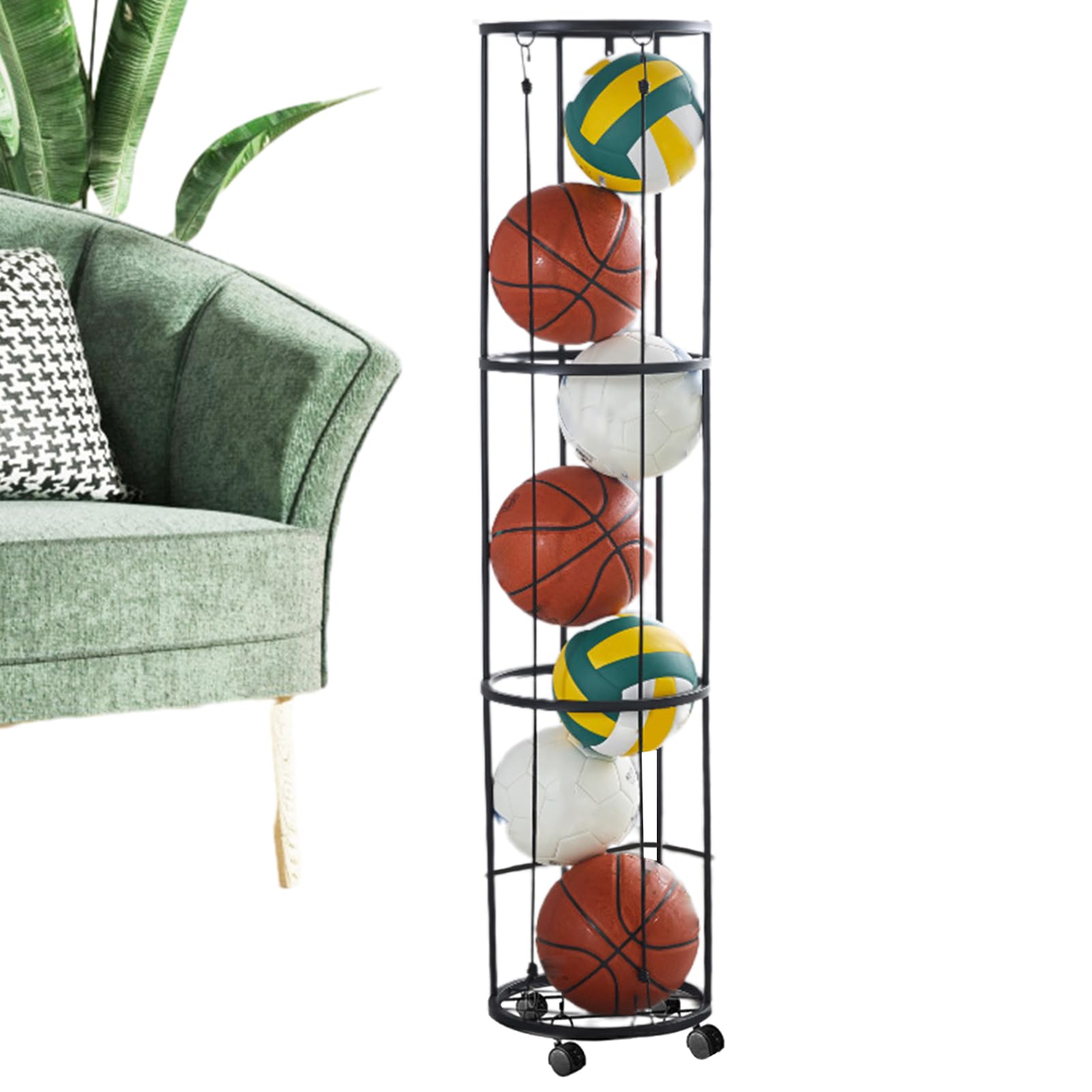 Soporte vertical para bolas en forma de columna, soporte para pelotas de | pie con base estable, soporte de almacenamiento que ahorra espacio, construcción robusta, organizador multiusos para balonces