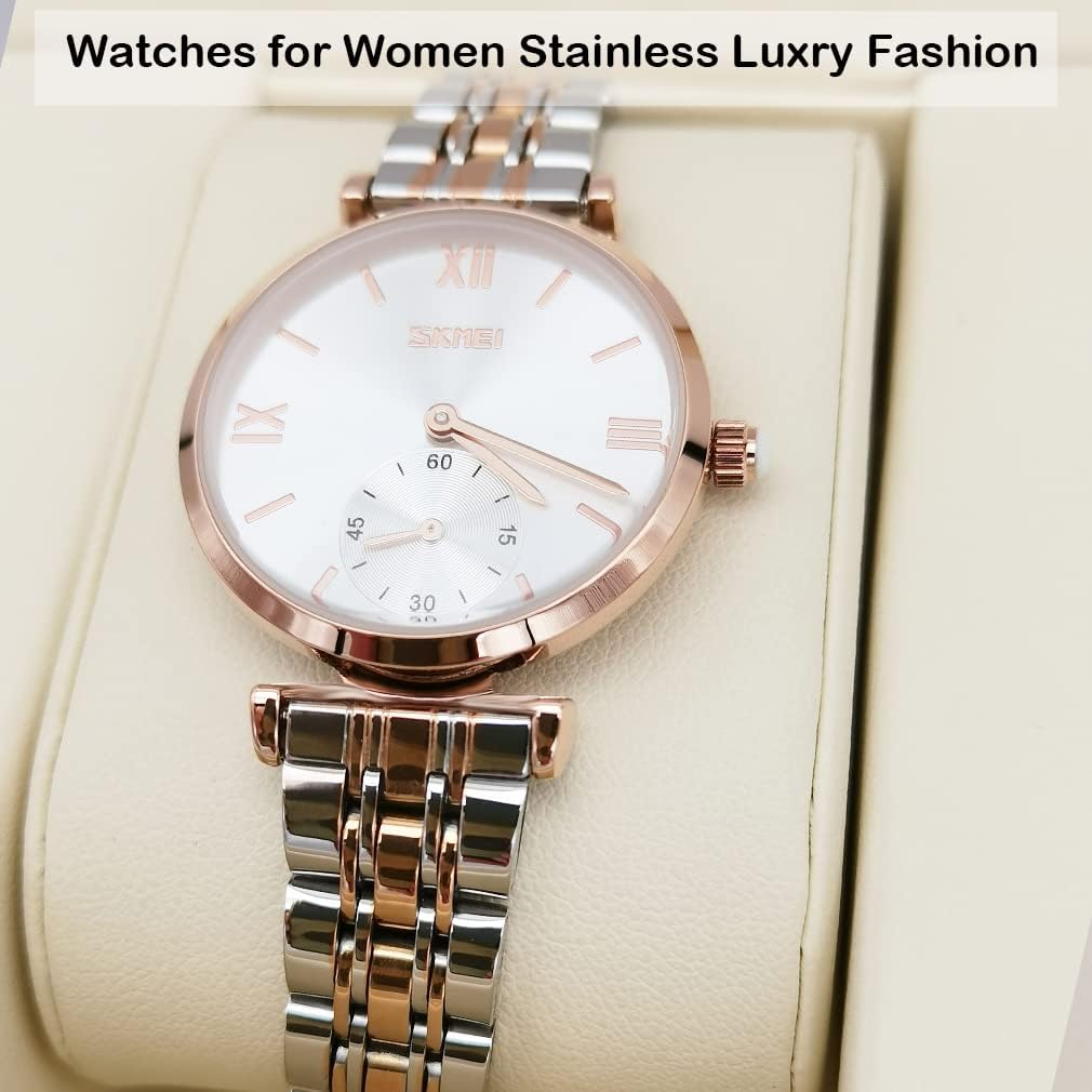 SKMEI Watches for Women Ladies Female Stainless Dress Luxury Business Classic Fashion Analog Quartz Waterproof Simple Day Date Wife Girls Gifts Gold Silver Wrist Watch - Image 5